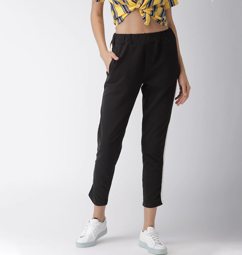 Women Black Casual Solid Cropped Track Pants